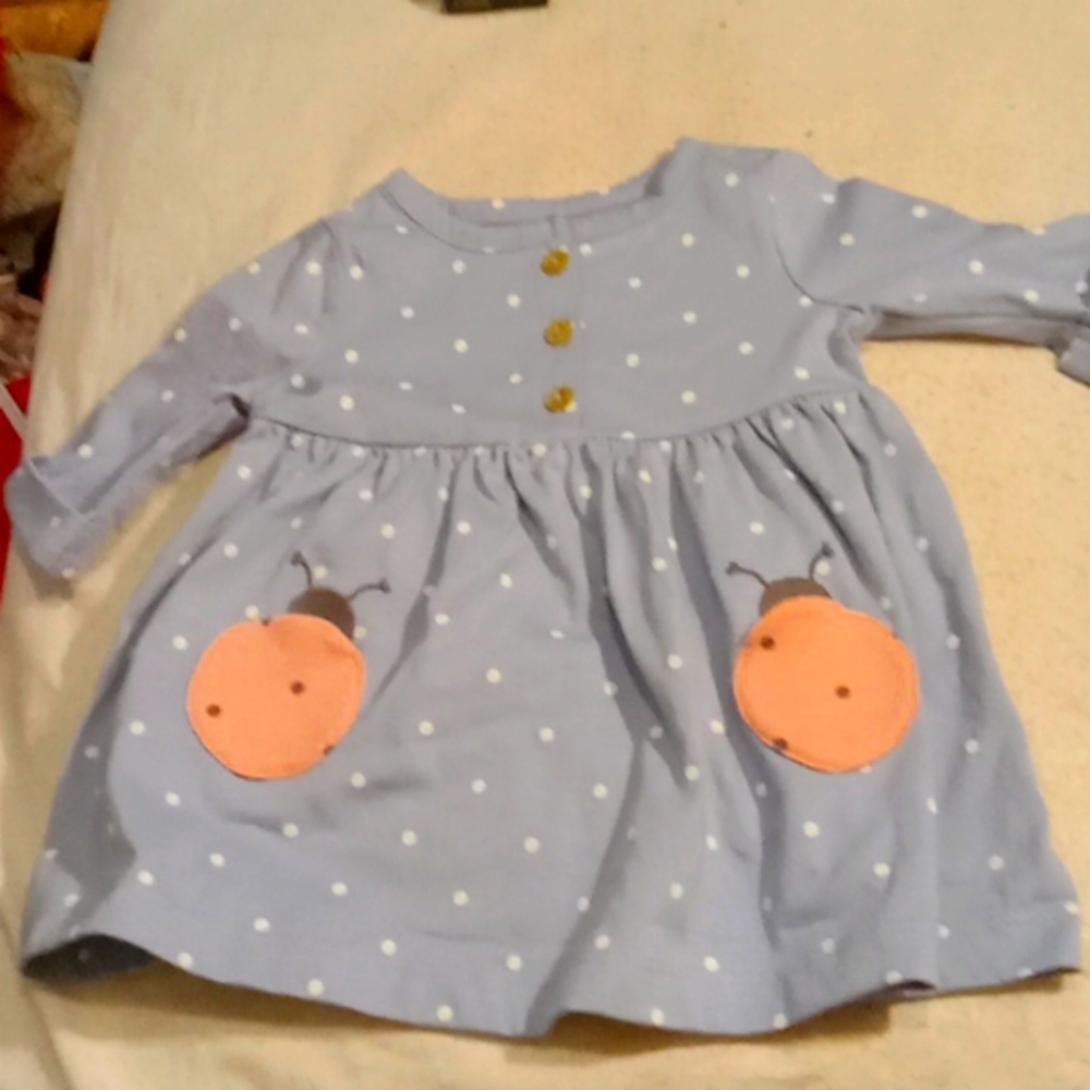Baby girls blue polka dot with ladybugs dress